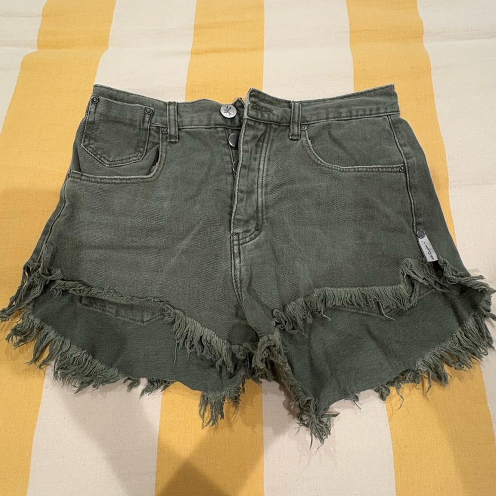 One Teaspoon Green Distressed Jean Shorts